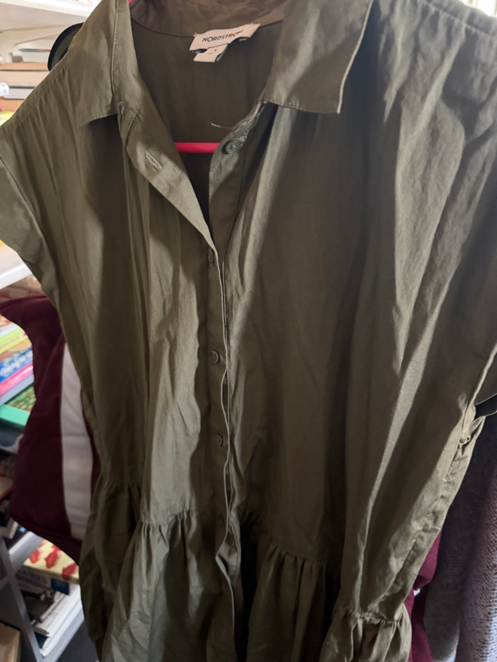 Nordstrom Olive Green Button-Front Shirt Dress - Picture 2 of 6